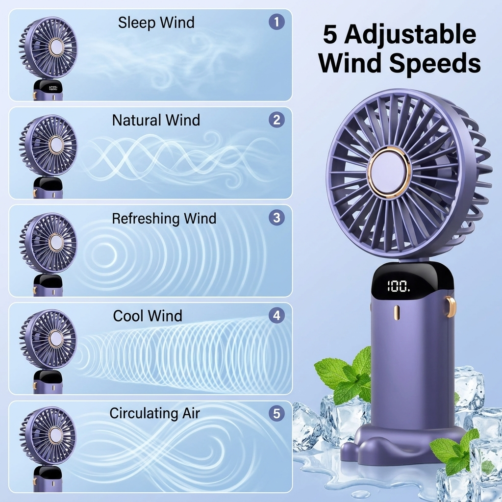BRANDOME – Portable Mini Fan | Powerful Cooling & Digital Display