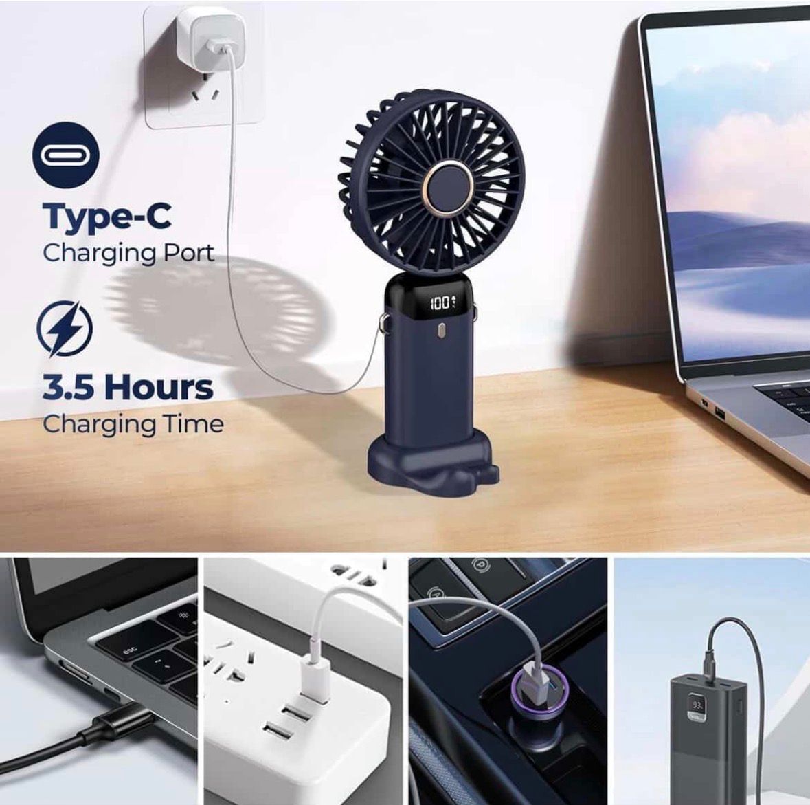 BRANDOME – Portable Mini Fan | Powerful Cooling & Digital Display